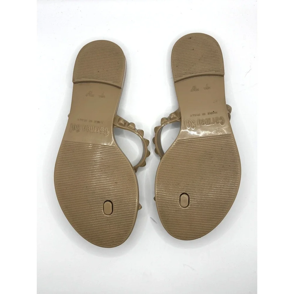 CARMEN SOL Womens Studded Flat Jelly Sandal Maria Made in Italy -Sz 37/7 US Nude